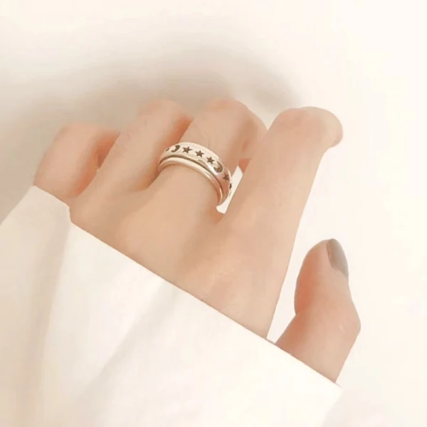 Vintage / Retro Black Star Moon Band Ring Sterling Silver Work Holiday Rings 2019 Accessories