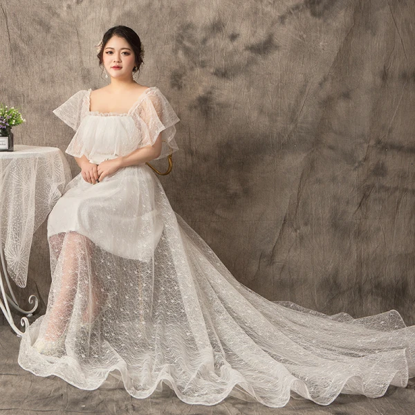 Moderne / Mode Princesse Blanche Grande Taille Robe De Mariée 2019 U-Cou Tulle Dentelle Appliques Dos Nu Tribunal Train Mariage