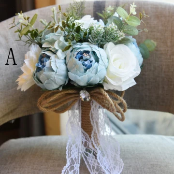 Unieke Hemelsblauw Huwelijk 2019 Kralen Kristal Kunstbloemen Bruidsboeket