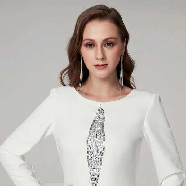 Modern / Fashion White Evening Dresses 2020 Trumpet / Mermaid Floor-Length / Long U-Neck Beading Rhinestone Sequins Dating Work Cocktail Party Evening Party Formal Dresses