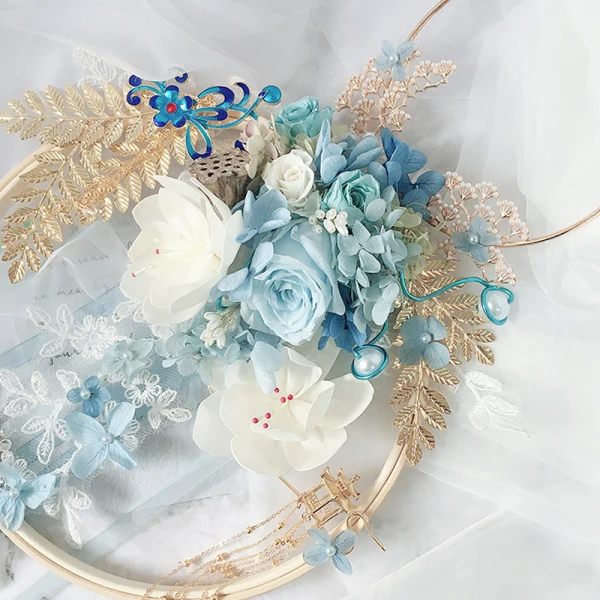 Classic Elegant Sky Blue Wedding Flowers 2020 Handmade Tulle Metal Beading Crystal Flower Pearl Rhinestone Bridal Wedding Prom Accessories