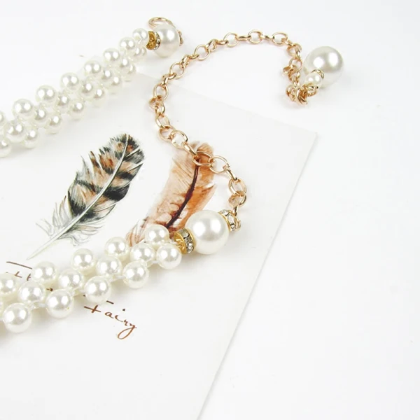 Chic / Beautiful White Wedding Belt 2020 Metal Beading Pearl Bridal Prom Accessories