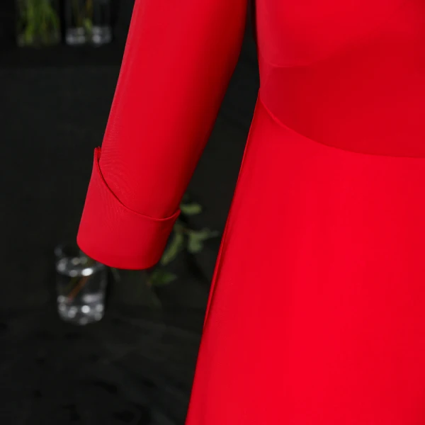 Modest / Simple Burgundy Plus Size Evening Dresses  2021 A-Line / Princess Floor-Length / Long V-Neck Long Sleeve Zipper Up Satin Beading Pearl Solid Color Prom Evening Party Formal Dresses