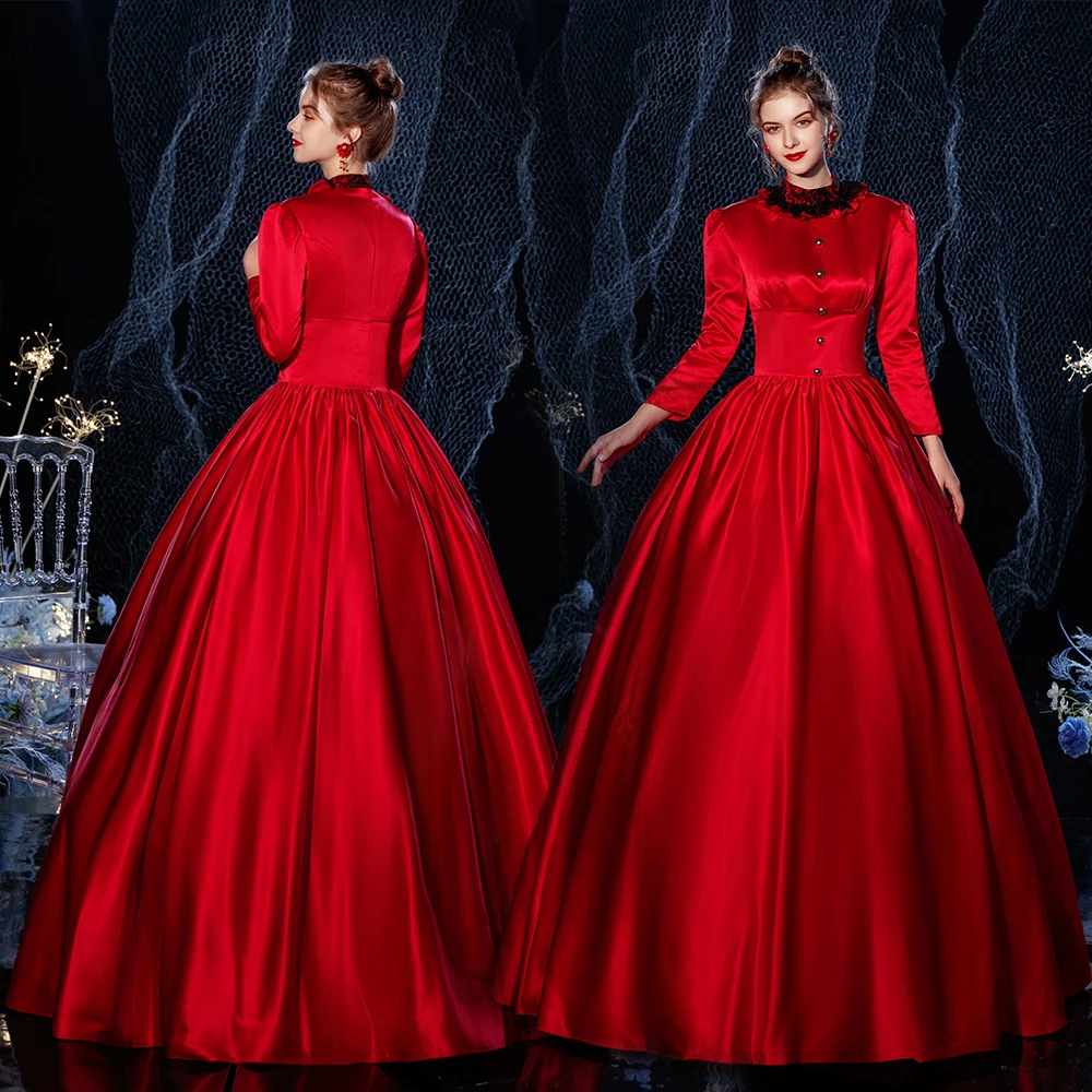 Satijnen regentschapsjurken, vintage baljurk, Victoriaanse Empire-taillejurk voor dames, Groen, XL