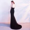Chic / Beautiful Black Evening Dresses  2017 Trumpet / Mermaid Backless Polyester Evening Party Formal Dresses