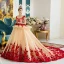 Luxury / Gorgeous Champagne Wedding Dresses 2017 Red Zipper Up Appliques Backless Embroidered Flower Pearl Rhinestone Handmade  Cathedral Train Organza Square Neckline Sleeveless Wedding