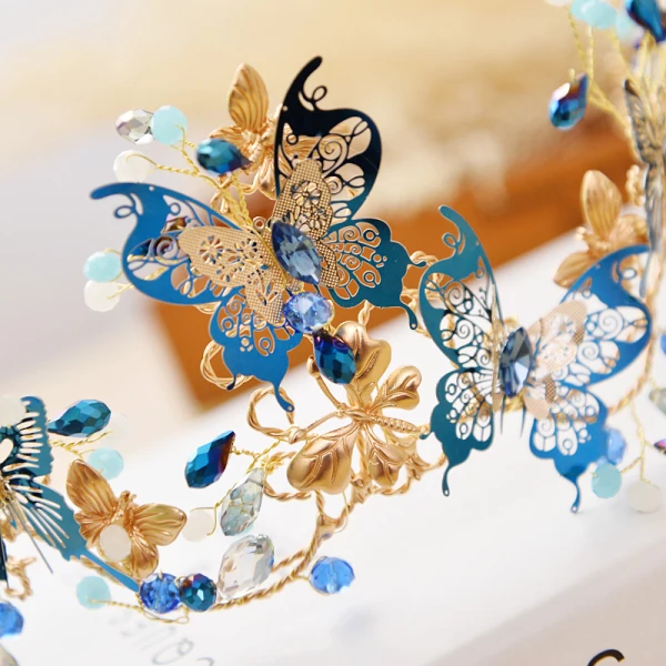 Chic / Beautiful Royal Blue Bridal Jewelry 2017 Metal Butterfly Beading Rhinestone Headpieces Wedding Prom Accessories
