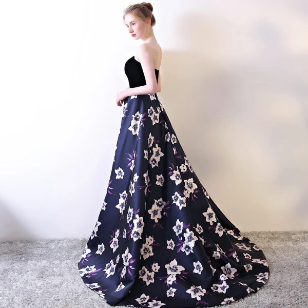 Blomsterfe Purple Selskapskjoler 2017 Prinsesse Charmeuse Spenne Printing Strapless Aften Formelle Kjoler