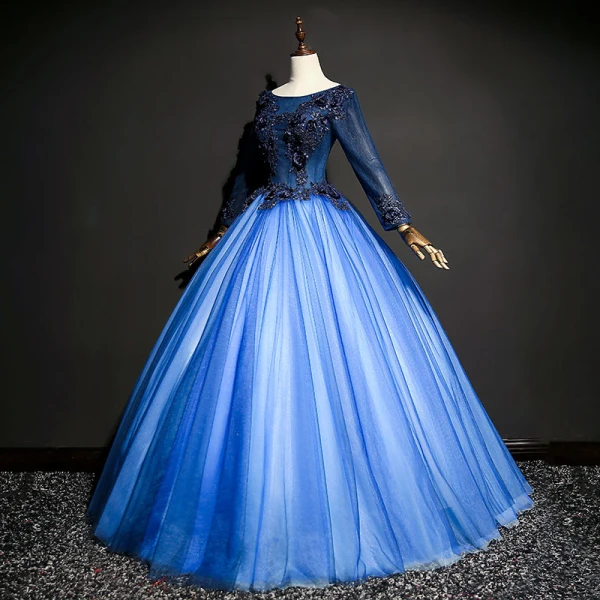 Chic / Beautiful Royal Blue Prom Dresses 2017 Tulle Beading Appliques Ball Gown Prom Backless Formal Dresses