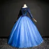Schöne Königliches Blau Ballkleider 2017 Tülle Perlenstickerei Applikationen Ballkleid Ball Rückenfreies Festliche Kleider