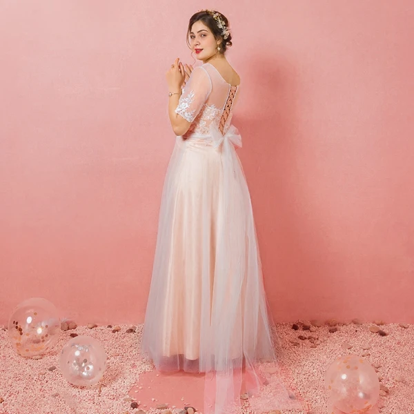 Chic / Beautiful Champagne Plus Size Prom Dresses 2018 A-Line / Princess Tulle U-Neck Lace-up Strappy Appliques Backless Evening Party Prom Formal Dresses