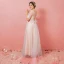Chic / Beautiful Champagne Plus Size Prom Dresses 2018 A-Line / Princess Tulle U-Neck Lace-up Strappy Appliques Backless Evening Party Prom Formal Dresses