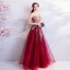 Modern / Fashion Red Evening Dresses  2018 A-Line / Princess Tulle U-Neck Appliques Backless Beading Sequins Formal Dresses