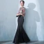 Modern / Fashion Black Floor-Length / Long Evening Dresses  2018 Trumpet / Mermaid High Neck Tulle Embroidered Appliques Backless Beading Evening Party Formal Dresses