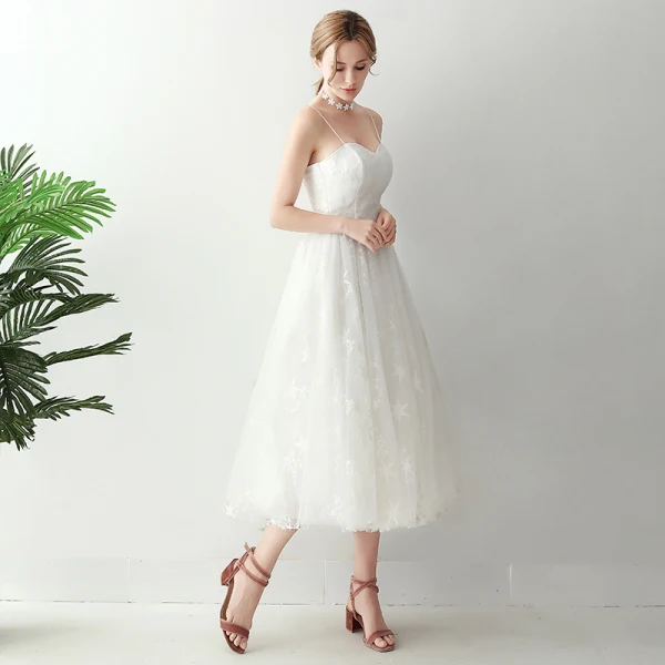 Chic / Beautiful White Tea-length Evening Dresses 2018 A-Line / Princess Tulle Appliques Star Backless Evening Party Formal Dresses