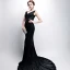 Modern / Fashion Black Evening Dresses  2017 Trumpet / Mermaid V-Neck Lace Embroidered Striped Backless Evening Party Formal Dresses
