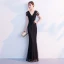 Amazing / Unique Black Floor-Length / Long Evening Dresses  2018 Trumpet / Mermaid Lace Tulle V-Neck Formal Dresses