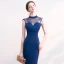 Sexy Modern / Fashion Royal Blue Evening Dresses  2018 Floor-Length / Long High Neck Charmeuse Beading Appliques Pageant Trumpet / Mermaid Formal Dresses