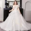 Romantique Blanche Robe Boule Grande Taille Robe De Mariée 2019 En Dentelle Tulle Dos Nu Perlage Bustier Chapel Train Mariage