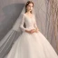 Classic Elegant White Ball Gown Wedding Dresses 2019 Lace Tulle V-Neck 3/4 Sleeve Appliques Backless Embroidered Cathedral Train Church Wedding
