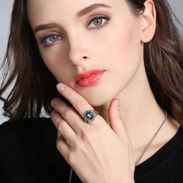 Chic / Belle Bleu Roi Anneaux 2019 Cristal Faux Diamant Étoile Les yeux Alliage Plaqué argent Concours de beauté Accessorize