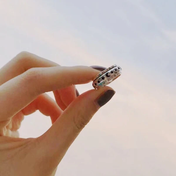 Vintage / Retro Black Star Moon Band Ring Sterling Silver Work Holiday Rings 2019 Accessories