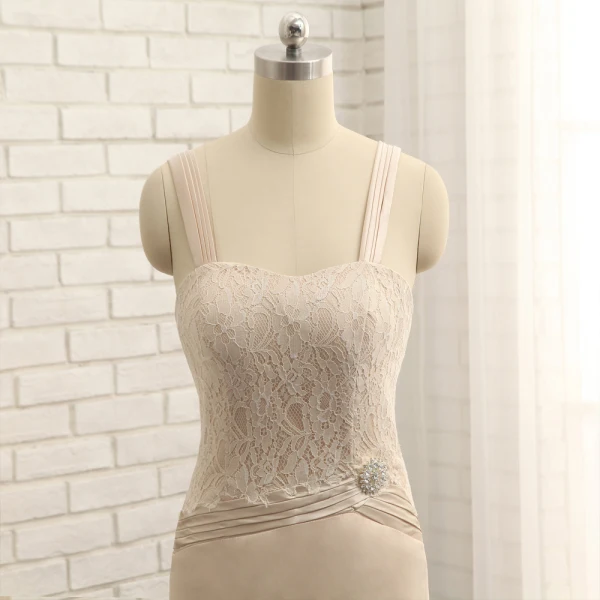Luxury / Gorgeous Champagne With Shawl Trumpet / Mermaid Mother Of The Bride Dresses 2019 Lace Satin U-Neck Appliques Backless Embroidered Church Wedding Party Dresses