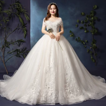 Luxury Gorgeous White Plus Size Wedding Dresses 2019 A Line Princess U Neck Tulle Appliques Backless Beading Handmade Cathedral Train