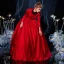 Vintage / Retro Medieval Gothic Red Ball Gown Prom Dresses 2021 High Neck Zipper Up Long Sleeve Floor-Length / Long Buckle Lace Cosplay Prom Formal Dresses