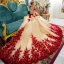 Luxury / Gorgeous Champagne Wedding Dresses 2017 Red Zipper Up Appliques Backless Embroidered Flower Pearl Rhinestone Handmade  Cathedral Train Organza Square Neckline Sleeveless Wedding