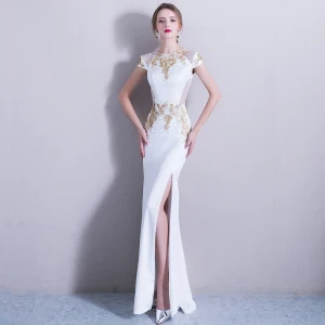 Elegantes 2017 Blanco Vestidos De Noche U Escote Apliques Hecho A Mano Trumpet Mermaid Noche Vestidos Formales