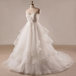 Hermoso Blanco Vestidos De Novia 2017 A Line Princess Sin Tirantes Tul Rebordear Apliques Sin Espalda Boda