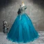 Klassieke Elegante Blauw Galajurken 2017 A lijn Kanten Tule U-hals Appliques Kralen Avond Gelegenheid Jurken