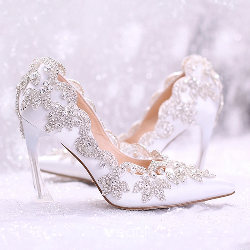 New Wedding Bridal Shoes White Satin Bow Stiletto High Heels Wedding Shoes  Pumps Single Shoes Wedding Shoes