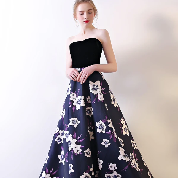 Blomsterfe Purple Selskapskjoler 2017 Prinsesse Charmeuse Spenne Printing Strapless Aften Formelle Kjoler
