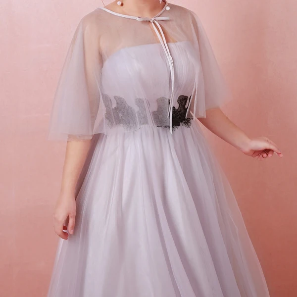Classique Élégant Gris Grande Taille Robe De Soirée 2018 Lacer Tulle Appliques Sans Manches Dos Nu Hiver Soirée Robe De Ceremonie