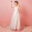Chic / Beautiful Champagne Plus Size Prom Dresses 2018 A-Line / Princess Tulle U-Neck Lace-up Strappy Appliques Backless Evening Party Prom Formal Dresses