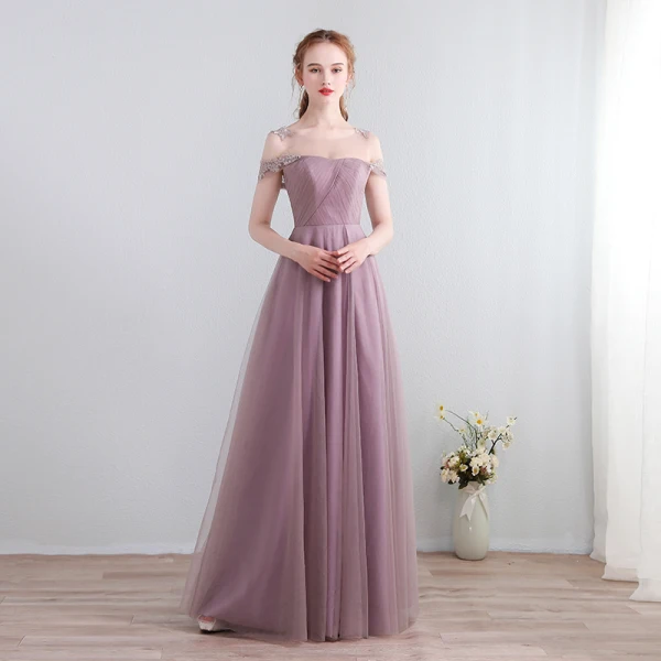 Modern / Fashion Floor-Length / Long Lavender Evening Dresses 2018 A-Line / Princess Lace-up U-Neck Tulle Backless Evening Party Formal Dresses