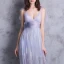Modern / Fashion Floor-Length / Long Lavender Evening Dresses  2018 A-Line / Princess V-Neck Tulle Appliques Backless Formal Dresses