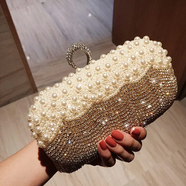 Luxury / Gorgeous Gold Beading Crystal Rhinestone Evening Party 2018 Clutch Bags