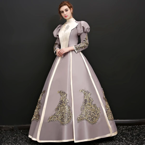 Vintage / Retro Champagne Floor-Length / Long Prom Dresses 2018 Lace-up Charmeuse High Neck Appliques Evening Party Ball Gown Formal Dresses