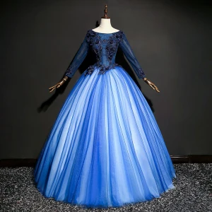 Mooie Prachtige Koninklijk Blauw Galajurken 2017 Tule Kralen Appliques Baljurk Gala Ruglooze Gelegenheid Jurken