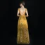 Luxury / Gorgeous Sparkly Gold Floor-Length / Long Evening Dresses  2018 A-Line / Princess V-Neck Tulle Backless Handmade  Beading Sequins Evening Party Formal Dresses