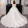 Romantic White Ball Gown Plus Size Wedding Dresses 2019 Lace Tulle Backless Beading Strapless Chapel Train Wedding