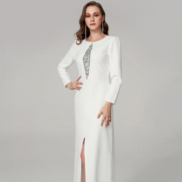 Modern / Fashion White Evening Dresses 2020 Trumpet / Mermaid Floor-Length / Long U-Neck Beading Rhinestone Sequins Dating Work Cocktail Party Evening Party Formal Dresses