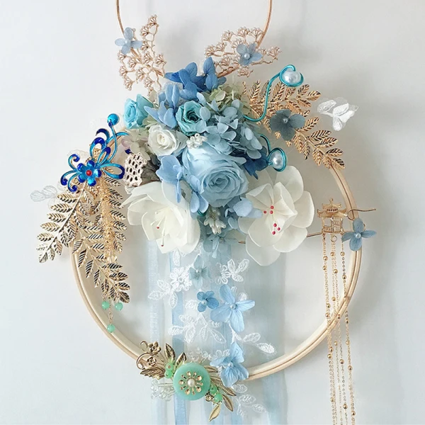 Classic Elegant Sky Blue Wedding Flowers 2020 Handmade Tulle Metal Beading Crystal Flower Pearl Rhinestone Bridal Wedding Prom Accessories