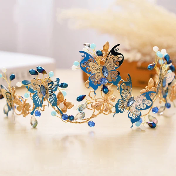 Chic / Beautiful Royal Blue Bridal Jewelry 2017 Metal Butterfly Beading Rhinestone Headpieces Wedding Prom Accessories
