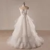 Schöne Weiß Brautkleider 2017 A Linie Bandeau Tülle Perlenstickerei Applikationen Rückenfreies Hochzeit