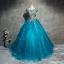 Klassieke Elegante Blauw Galajurken 2017 A lijn Kanten Tule U-hals Appliques Kralen Avond Gelegenheid Jurken