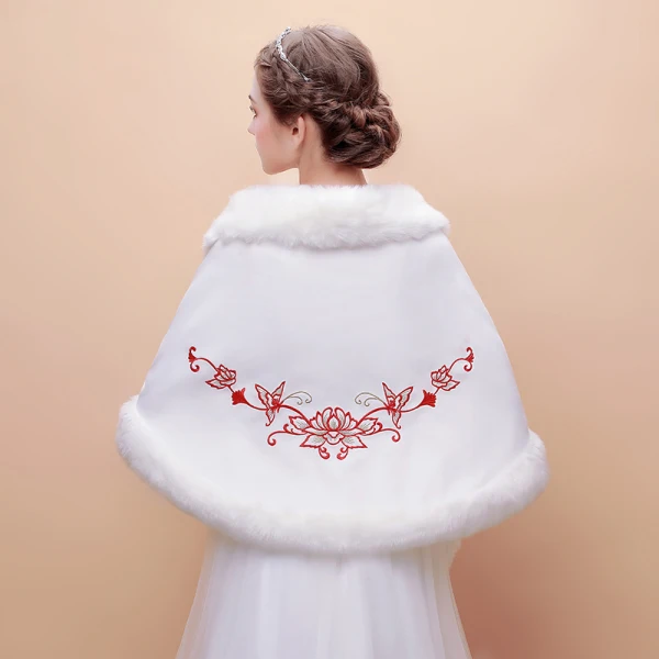 Vita Vinter Fjäril Broderade Fejkpäls Afton Bal Bröllop Sjalar 2017